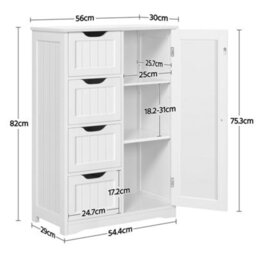 Yaheetech White Wooden Freestanding Bathroom Cabinet With 4 Drawers And Cupboard - thumbnail 3
