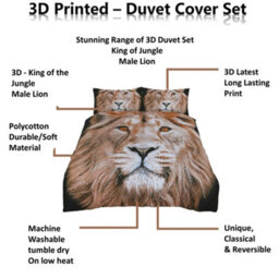 TheWhiteWater Limited King Of The Jungle Wild Male Lion Bed Set - 3D Animal Printed Single Beddings Duvet Cover + One Matching Pillowcase - thumbnail 7