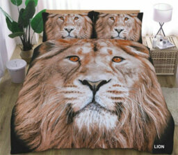 TheWhiteWater Limited King Of The Jungle Wild Male Lion Bed Set - 3D Animal Printed Single Beddings Duvet Cover + One Matching Pillowcase - thumbnail 2