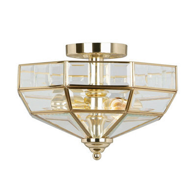 Elegant 2 Bulb Semi Flush Light Fixture With Polished Brass Finish And Led E27 Bulbs