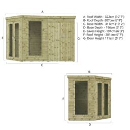 Mercia 7X11 Ft Pent Wooden Summer House With Double Door & 2 Windows - thumbnail 2
