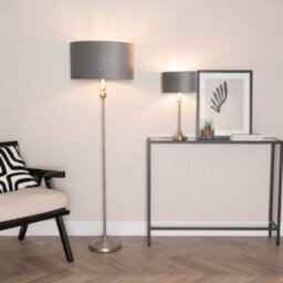 Valuelights Maggie Chrome Candlestick Floor Lamp With Grey Velvet & Chrome Inner Lamp Shade And Led Bulb - thumbnail 3