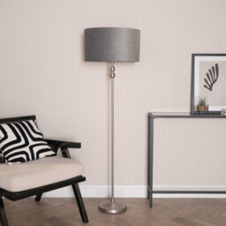 Valuelights Maggie Chrome Candlestick Floor Lamp With Grey Velvet & Chrome Inner Lamp Shade And Led Bulb - thumbnail 4