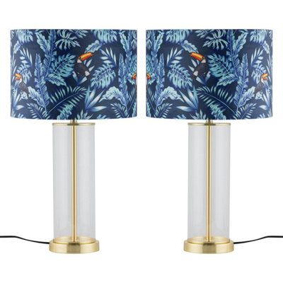 First Choice Lighting Set Of 2 Aura - Satin Brass Lamps With Toucan Velvet Shades - image 1