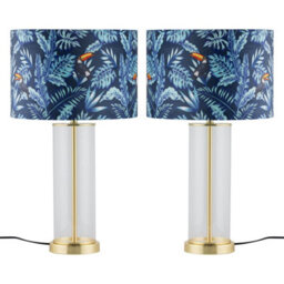 First Choice Lighting Set Of 2 Aura - Satin Brass Lamps With Toucan Velvet Shades