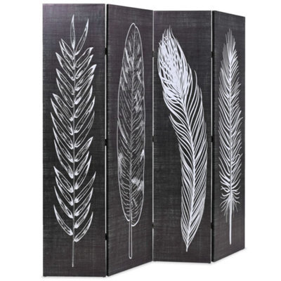 Berkfield Durable Folding Room Divider 160X170 Cm Feathers Black And White - image 1