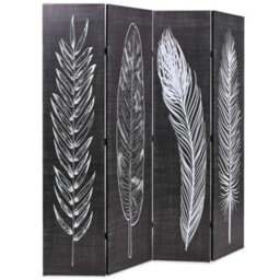 Berkfield Durable Folding Room Divider 160X170 Cm Feathers Black And White - thumbnail 1