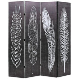 Berkfield Durable Folding Room Divider 160X170 Cm Feathers Black And White - thumbnail 2