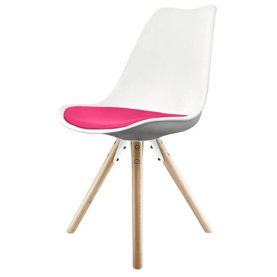 Fusion Living Soho White & Bright Pink Plastic Dining Chair With Pyramid Light Wood Legs - image 1