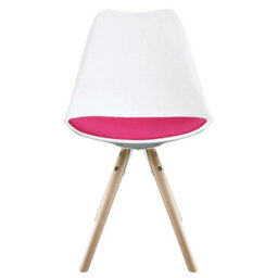 Fusion Living Soho White & Bright Pink Plastic Dining Chair With Pyramid Light Wood Legs - thumbnail 7