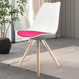 Fusion Living Soho White & Bright Pink Plastic Dining Chair With Pyramid Light Wood Legs - thumbnail 2