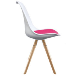 Fusion Living Soho White & Bright Pink Plastic Dining Chair With Pyramid Light Wood Legs - thumbnail 6