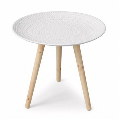 Round Side Table Bedside Nightstand Raised Edge Snack Stand End Table White - image 1