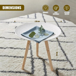 Round Side Table Bedside Nightstand Raised Edge Snack Stand End Table White - thumbnail 5