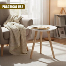 Round Side Table Bedside Nightstand Raised Edge Snack Stand End Table White - thumbnail 3