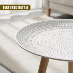 Round Side Table Bedside Nightstand Raised Edge Snack Stand End Table White - thumbnail 2