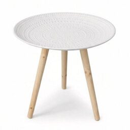 Round Side Table Bedside Nightstand Raised Edge Snack Stand End Table White - thumbnail 1