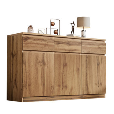 Oak Buffet Cabinet Storage Sideboard Farmhouse Server Bar Wine Cabinet With 3 Drawers & 3 Doors Adjustable Shelves Console Table - image 1