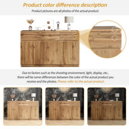 Oak Buffet Cabinet Storage Sideboard Farmhouse Server Bar Wine Cabinet With 3 Drawers & 3 Doors Adjustable Shelves Console Table - thumbnail 3
