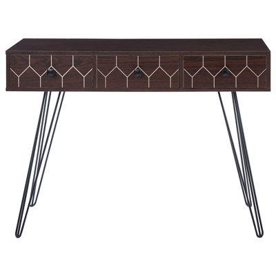 Wyld And Coco Console Sideboard 3-Drawer Dark Brown Top With Black Metal Frame 110 X 39 Cm - image 1