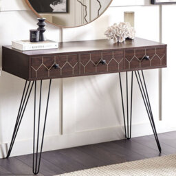 Wyld And Coco Console Sideboard 3-Drawer Dark Brown Top With Black Metal Frame 110 X 39 Cm - thumbnail 2