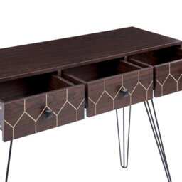 Wyld And Coco Console Sideboard 3-Drawer Dark Brown Top With Black Metal Frame 110 X 39 Cm - thumbnail 7