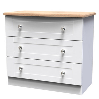 Santander Ready Assembled Matt White & Oak 3 Drawer Wide Chest (H)692mm (W)765mm (D)415mm - image 1