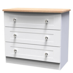 Santander Ready Assembled Matt White & Oak 3 Drawer Wide Chest (H)692mm (W)765mm (D)415mm - thumbnail 1