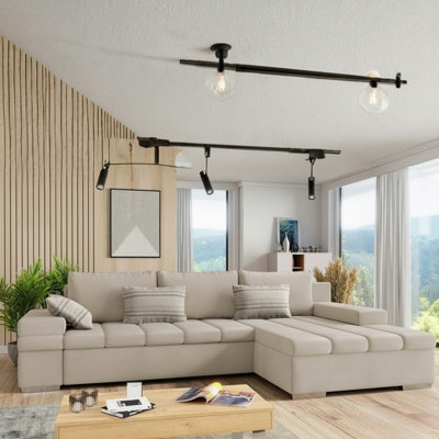 Bangkok Corner Sofa Bed For Living Room With Storage Polyurethane Foam Wave Spring Metal Legs Beige Right - image 1