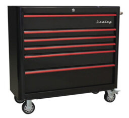 Sealey Rollcab 6 Drawer Wide Retro Style - Black With Red Anodised Drawer Pulls Ap41206Br - thumbnail 1