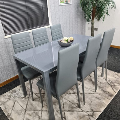 Glass Dining Table And 6 Chairs Dining Table And Chairs Set 6 Grey Table With 6 Grey Leather Chairs Furniture Kosy Koala - image 1