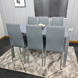 Glass Dining Table And 6 Chairs Dining Table And Chairs Set 6 Grey Table With 6 Grey Leather Chairs Furniture Kosy Koala - thumbnail 2