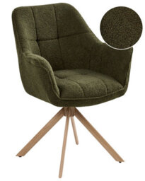 Wyld And Coco Teddy Swivel Dining Chair Green Bouclé With Curved Backrest And Iron Base - thumbnail 2