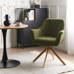 Wyld And Coco Teddy Swivel Dining Chair Green Bouclé With Curved Backrest And Iron Base - thumbnail 1
