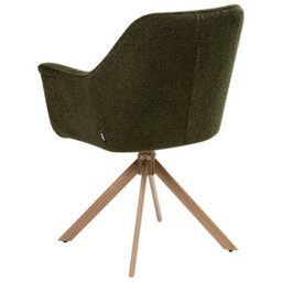 Wyld And Coco Teddy Swivel Dining Chair Green Bouclé With Curved Backrest And Iron Base - thumbnail 6