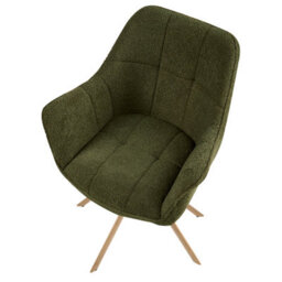 Wyld And Coco Teddy Swivel Dining Chair Green Bouclé With Curved Backrest And Iron Base - thumbnail 7