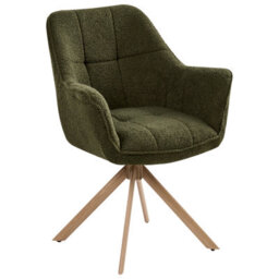 Wyld And Coco Teddy Swivel Dining Chair Green Bouclé With Curved Backrest And Iron Base - thumbnail 4