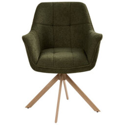 Wyld And Coco Teddy Swivel Dining Chair Green Bouclé With Curved Backrest And Iron Base - thumbnail 5