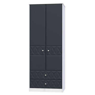 San Jose Ready Assembled Contemporary Matt Indigo & White 2 Drawer Tall Double Wardrobe (H)1970mm (W)770mm (D)530mm - image 1