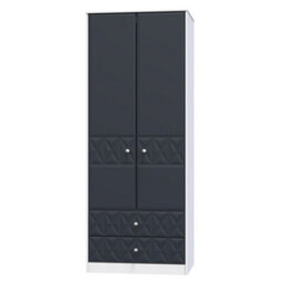 San Jose Ready Assembled Contemporary Matt Indigo & White 2 Drawer Tall Double Wardrobe (H)1970mm (W)770mm (D)530mm