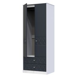 San Jose Ready Assembled Contemporary Matt Indigo & White 2 Drawer Tall Double Wardrobe (H)1970mm (W)770mm (D)530mm - thumbnail 3