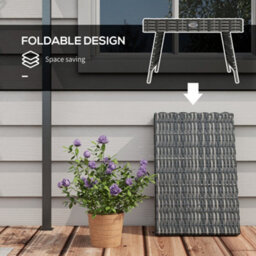 Outsunny Foldable Outdoor Coffee Table, Steel Frame Rattan Side Table, Grey - thumbnail 6