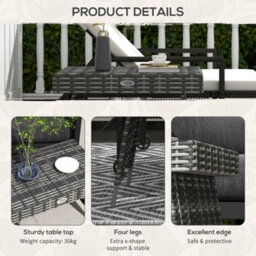 Outsunny Foldable Outdoor Coffee Table, Steel Frame Rattan Side Table, Grey - thumbnail 7