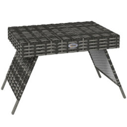 Outsunny Foldable Outdoor Coffee Table, Steel Frame Rattan Side Table, Grey - thumbnail 2