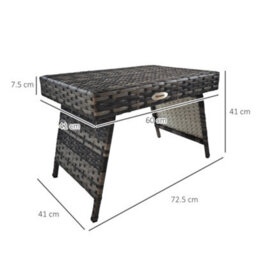 Outsunny Foldable Outdoor Coffee Table, Steel Frame Rattan Side Table, Grey - thumbnail 3