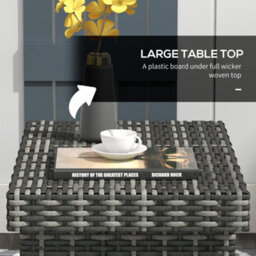 Outsunny Foldable Outdoor Coffee Table, Steel Frame Rattan Side Table, Grey - thumbnail 4