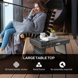 Outsunny Foldable Outdoor Coffee Table, Steel Frame Rattan Side Table, Grey - thumbnail 5