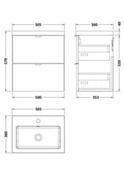 Hudson Reed Fusion Wall Hung 2-Drawer Vanity Unit & Basin, Vanity Unit With Basin, Bleached Oak, 500mm - thumbnail 3