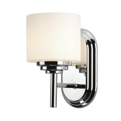 Elegant Ip44 Wall Light With Opal Etched Glass Shade And Polished Chrome Finish