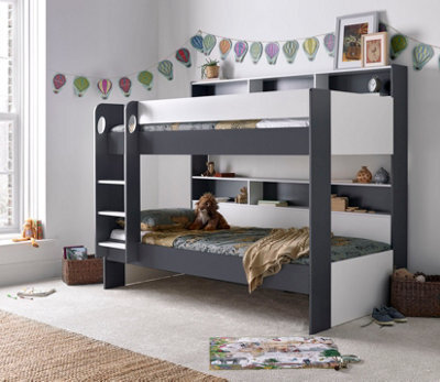 Save On Goods UK Kids Childs Single Grey & White Wood Bunk Bed,wooden Shelf Storage Bed Frame - image 1